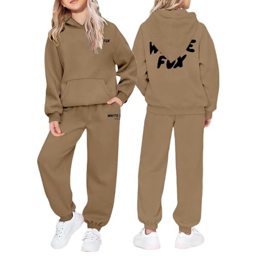 Image of NSICBMNO Kids Tracksuit Girls Boys 2 Piece Outfits, Tracksuit Kids Full Set Oversized Hoodie Long Sleeve Sweatshirt Baggy Sweatpants Clothing Sets Activewear Gym Set 9-10 Years, Khaki