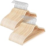 TOPIA HANGER Sleek Wooden Hangers with Non-Slip Rubber Grips, Sweater Hangers No Shoulder Bump, Lightweight Clothes Hangers 30-Pack, 360° Swivel Hook and Pants Bar-CT63N30