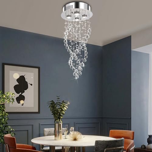 Image of Crystal Chandelier Spiral, Modern Spiral Raindrop Crystal Chandelier 4-Lights Flush Mount Lamp Ceiling Lighting for Dining Room, Bedroom, Living Room, Foyer, Staircase