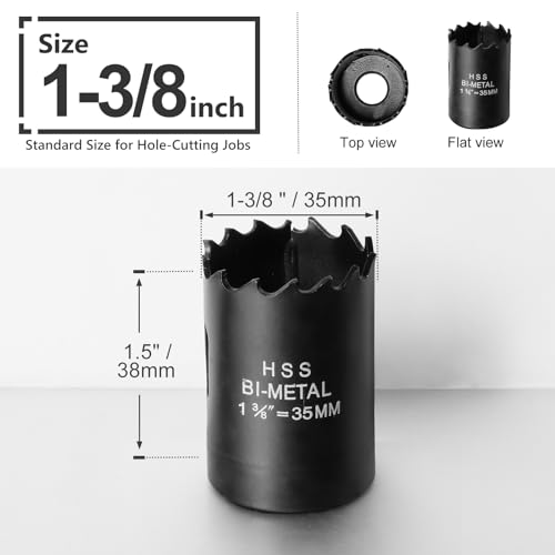 Image of 1-3 /8 Inch Hole Saw with 1 /2 inch Triangle Shank Quick Change Arbor, JTemgle Bi-Metal Hole Saw Heavy Duty Hole Cutting Tool for Cornhole Boards, Recessed Lights, Wood, Plastic, Drywall & Soft Metal