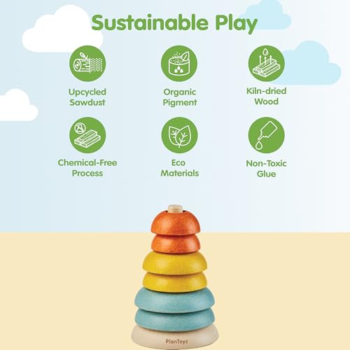 Image of PlanToys Stacking Cups Ring Wooden Montessori Size and Colour Sorting Toy | Fine Motor, Early Math and Coordination Development | Eco Friendly Educational Activity for Toddlers