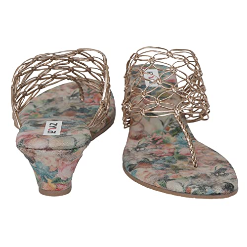 Image of Zyla Women Rose Gold Woven Design Wedges