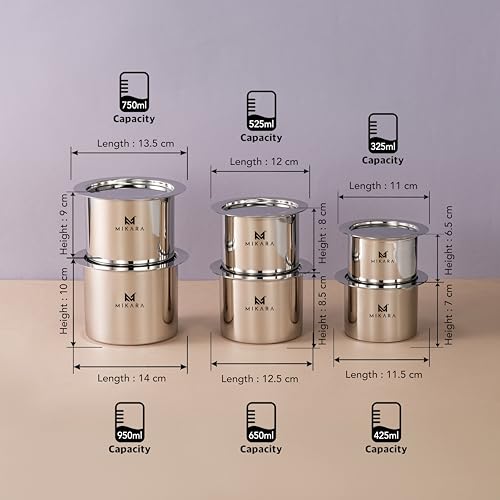 Image of MIKARA Stainless Steel Flat Bottom Tope Set, Induction Friendly, Silver, Mirror Finish, 325ml, 425ml, 525ml, 650ml, 750ml & 950ml, Included Components: 6 Tope Pots, 6 Pc Combo