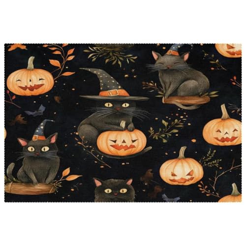 Set de table thermorésistant Halloween motif chat lavable lot de 6 - 2