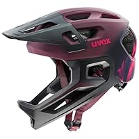 uvex React jr.fullface - sicherer MTB Fahrradhelm für Kinder - individuelle Größenanpassung - Abnehmbarer Kinnschutz - Cranberry matt - 52-56 cm