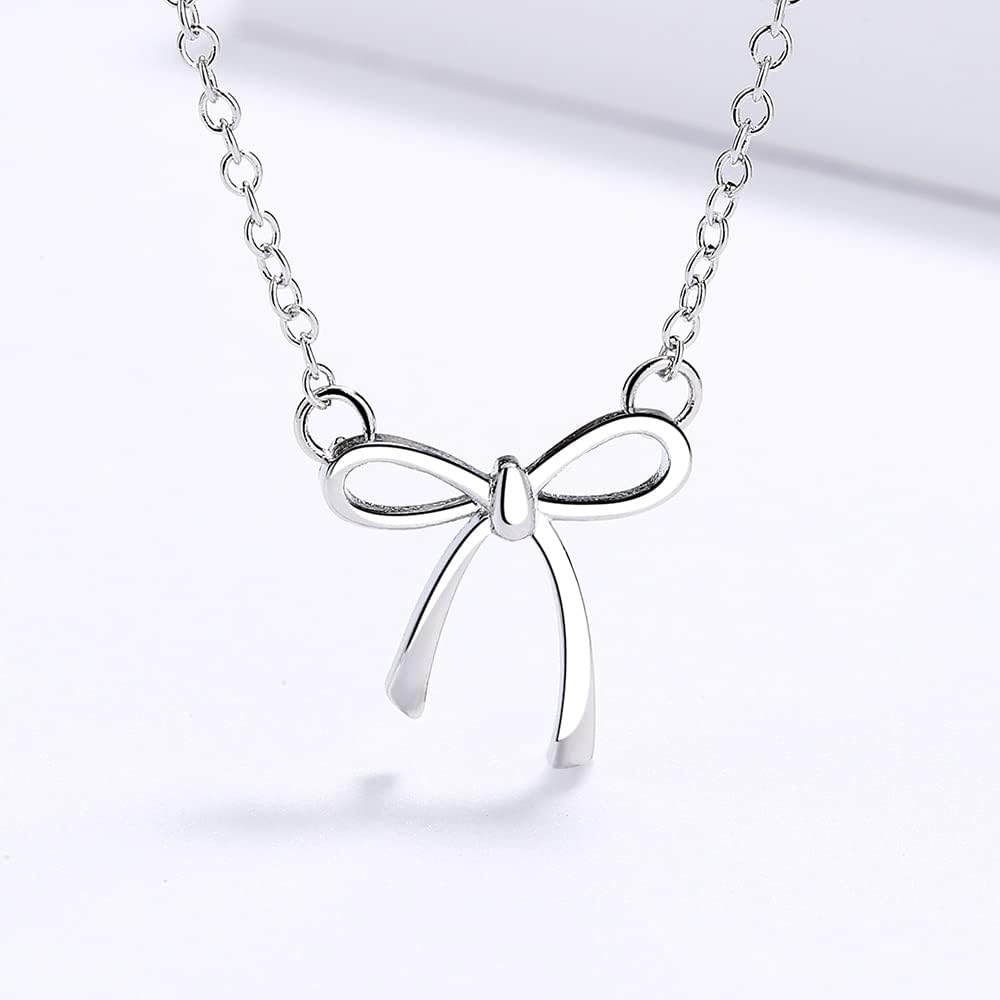 Women's Silver Bow Pendant Necklace Simple Fashion Collarbone Chain Women's Bow Jewelry - Image 5