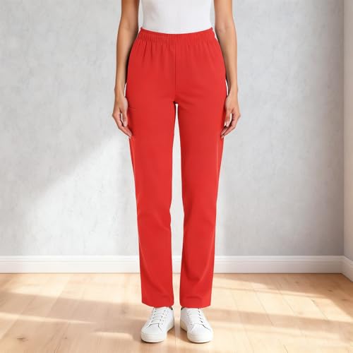 Image of Scrub Pants for Women Drawstring Waist with Straight Leg High Waisted Solid Color Soft Breathable Pants with Pockets