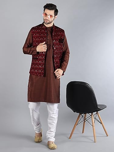 Image of Uri and MacKenzie Men's Silk Blend Kurta Pajama with Designer Ethnic Nehru Jacket /Modi Jacket