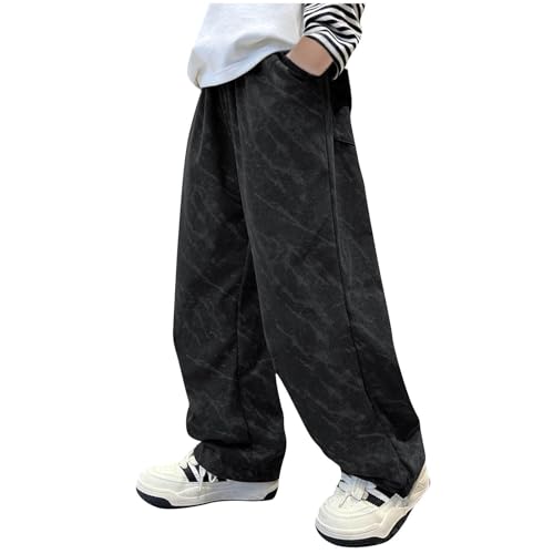 Boys Baggy Sweatpants Straight Wide Leg Open Bottom Cargo Pants Fall Casual Fashion Workout Jogger Streetwear Pockets