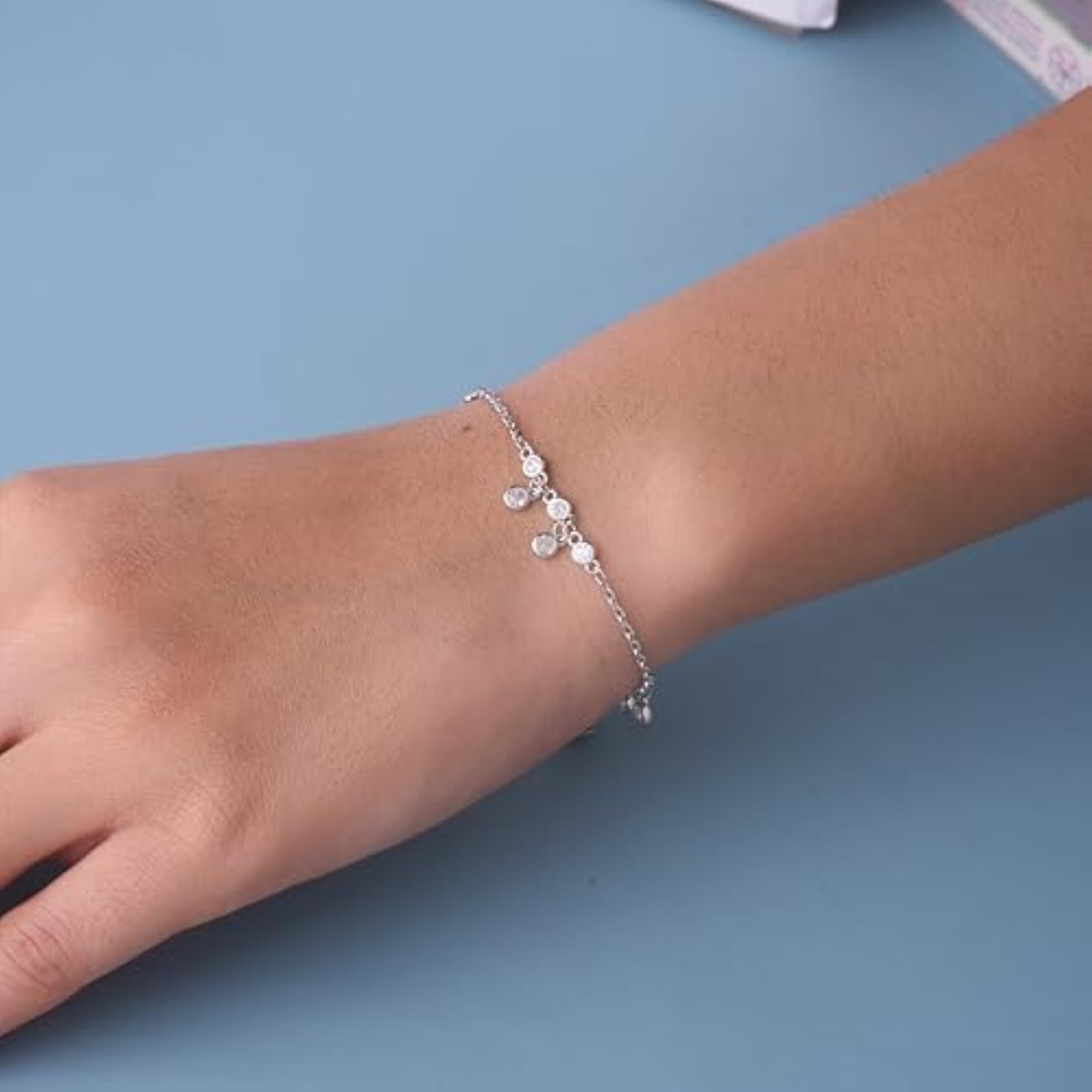Women's 925 Sterling Silver Adjustable Bezel Charm Bracelet