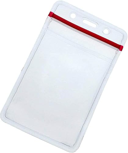 Miniatura 6 de Paquete de 5 portatarjetas verticales de vinilo resistentes con cierre superior resellable, resistente al agua con bolsa de sello roja para