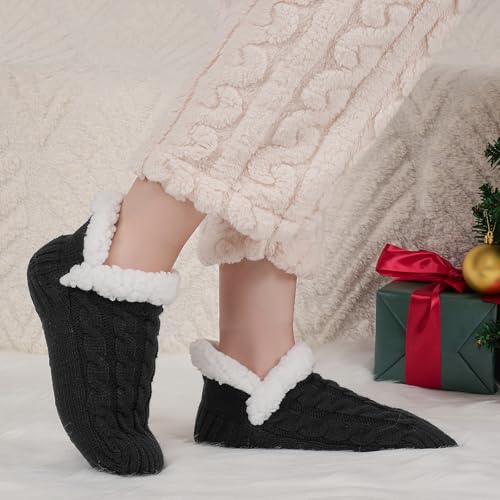 Niorasen Fluffy Slipper Socks Women Men, Valentines Gifts for Her, Warm Bed Socks with Grippers, Thick Cosy Non-Slip Winter Sock, Ladies Girls Women Gift for Christmas, UK 4-9, Black - Image 7