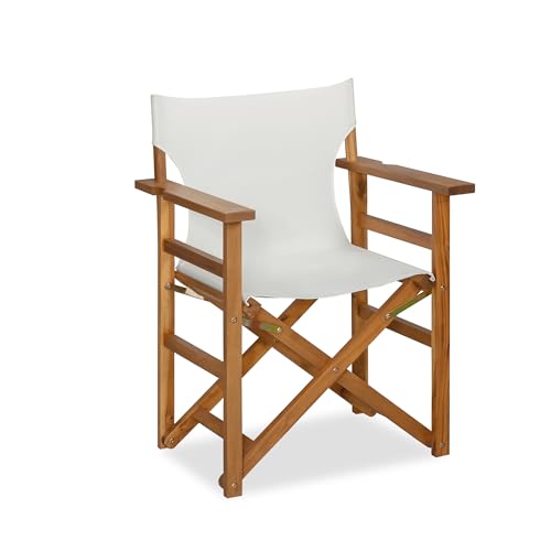 VICTORY RELAX Wooden Director Chair| Acacia Wood|for IndoorOutdoor Camping Patio Garden|White Canvas