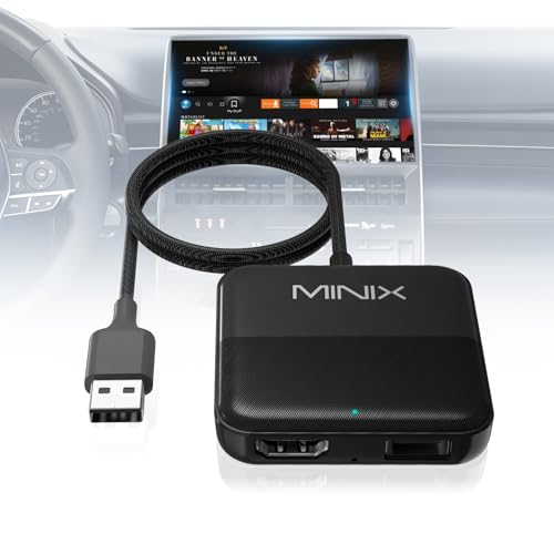 MINIX HDMI-Konverter für Auto-TV, HDMI-Adapter für Fire TV Stick/Gaming-Laptop/Switch/Bildschirm-Übertragung/DVD/Set-Top-Boxen, 2,4 GHz WiFi, Plug-and-Play, schnelle Videoübertragung ohne Latenz