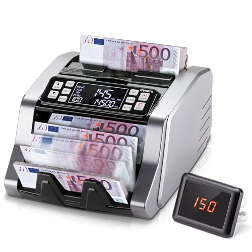 MUNBYN IMC20 Contador de bilhetes, deteção de bilhetes falsos UV/MG/IR/MT para EUros/dólares, modos de adicionar / lote / valor, ecrã LED externo, proteção de 2 anos, não conta montantes mistos
