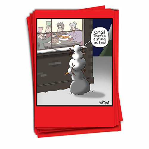 NobleWorks a Pack of 12 Christmas Greeting Cards with Envelopes, Humor Holiday Box for Men and Women (1 Design, 12 Cards) - Eating Noses C4535XSG-B12