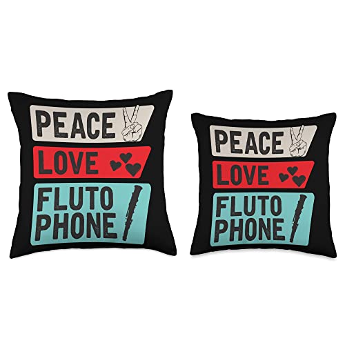 Flutophone Instrument Players Peace Love Wind Music Instrument Flutophone Lover Throw Pillow, 16x16, Multicolor - Thumbnail 3