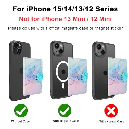 Image of HAOPINSH for MagSafe Wallet Magnetic Wallet Card Holder, Pink Blue Marble Pattern Detachable Adjustable Flip Leather Kickstand Mag Safe Card Slots RFID Blocking for iPhone 16 /15 /14 /13 /12 Series
