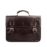 Maxwell Scott Cartable Souple à Rabat porté Dos avec Poche MacBook 15' en Cuir Italien pour Homme - Micheli Marron foncé