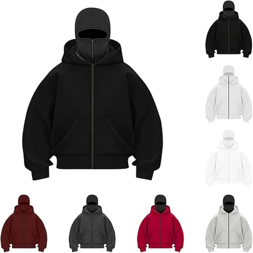 congluoki Men'sBalaclava Winter Double Hoodie Sweatshirt with Zip and Pocket Windproof Warm Sports Jacket Men Casual Hooded Coat Red M — view 4