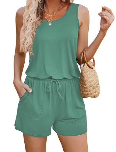 Image of ADOME Rompers for Women Summer Sleeveless Scoop Neck Tank Top Casual Short Jumpsuit Rompers with Pockets