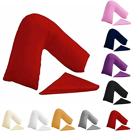 Buzzbuy V shaped pillowcase cover, 100% Poly-cotton Back & Neck Support Orthopaedic Pregnancy/Nursing V Pillowcase cover only-Envelope Closure (RED)