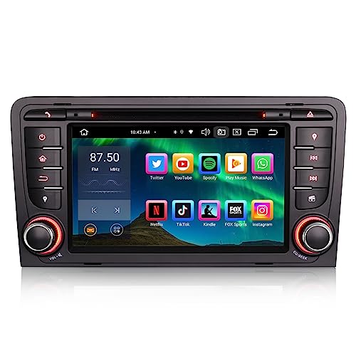 Erisin 8 cœurs 4Go RAM 64Go ROM Android 12 Autoradio 2 DIN GPS Navigateur pour Audi A3 S3 RS3 RESE-PU Écran Tactile CD Player Bluetooth 5.0 Carplay Android Auto DSP Dab+ WiFi USB FM RDS TNT