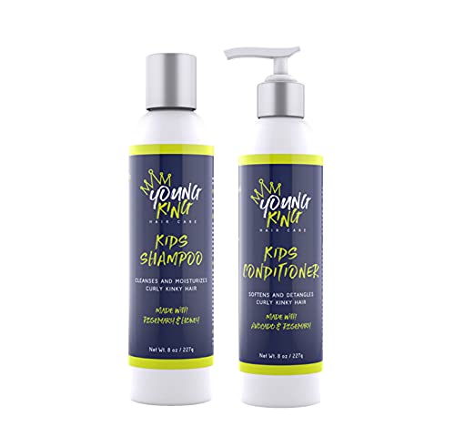 Young King Hair Care Kids Shampoo and Conditioner Bundle | Cleanse and Hydrate Natural Curls | Plant-Based and Harm-Free | 8 oz each