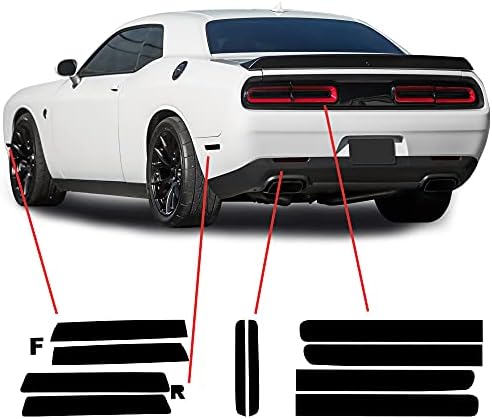 Bogar Tech Designs Tail Light Sidemarkers Rear Reflectors Tint Kit Compatible with and Fits Dodge Challenger 2015-2020, Dark Smoke