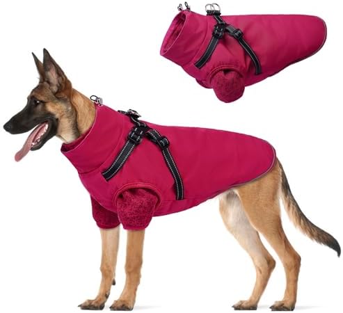 Lelepet Dog Coat 3 in 1 Waterproof Dog Winter Jacket with Harness...