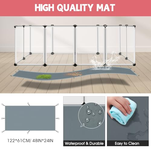 Image of 20 Panels Small Animals Playpen, 48 inch x 24 inch x 16 inch Transparent Pet Playpen with Waterproof Mat,Portable Plastic Enclosure Cage for Chicken /Guinea Pigs /Bunny /Ferrets /Hamsters /Hedgehogs Indoors Outdoor