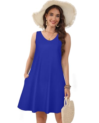 Image of CHICGAL Womens Summer Dresses Casual Sleeveless Loose T Shirt V Neck Sundress Swing Beach Cover Up with Pockets 2026