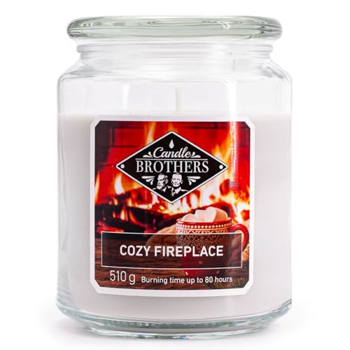Candle-Brothers Große Duftkerze im Glas mit Deckel | Cozy Fireplace | Duftkerze Lagerfeuer | Kerze 2 Docht | Kerze lange Brenndauer | Geschenk für Frauen