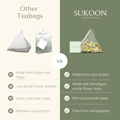 Image of Sukoon, Chamomile Lavender Tea Organic - 100 Tea Bags - Caffeine Free Organic Chamomile Tea Bags