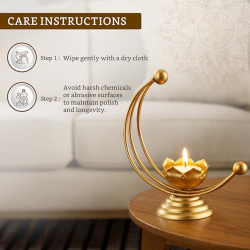 Image of Amazon Brand - Solimo Designer Metal Tealight Candle Holder for Home Decor & Gifting, Gold (Pack of 4) | Moon-Shaped Iron Frame | 12.5 x 6.5 x 15.5 cm Each