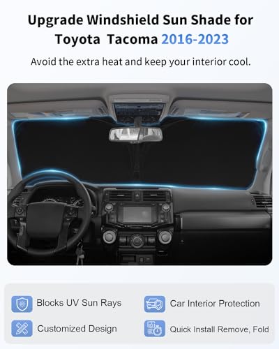 for Toyota Tacoma Windshield Sun Shade 2016-2021 2022 2023 2024 2025 2026 Toyota Tacoma 2Dr 4Dr Pickup UV Reflector Thicken 4-Layer Foldable Sunshade Protector for Tacoma Interior Accessories