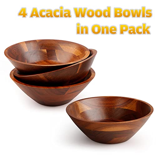 Homexcel Acacia Wooden Salad Bowls Set Of 4 Pieces,7” Salad Bowl,Light And Durable Serving Bowl For Containing Salads,Fruit, Soups, Cereal And More #TOP1