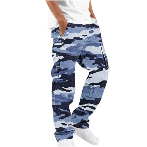 Pantalones cargo con forro de malla transpirable para hombre, ajuste relajado para climas cálidos, correr, gimnasio, entrenamiento, sesiones de entrenamiento, azul, M