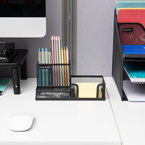 Image of Mind Reader MEMORG2-BLK 2 Piece Mesh Memo Cup, Pen, Pencil, Paperclip, Thumbtack Holder, Office Supplies Storage Organizer, Sticky Notes, Index Cards, Black