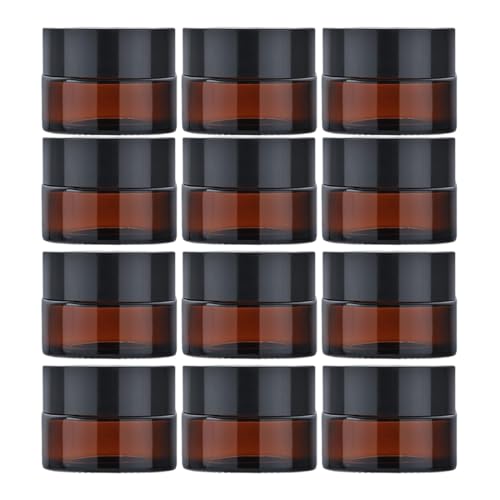 Ámbar Tarros de Cristal, 12 Piezas, 5g/5ml Botes Pequeños de Botes con Tapa negras Envases, recipientes multiusos, rellenables, para Cosmetica de Viaje para Cremas, Aceites Esenciales
