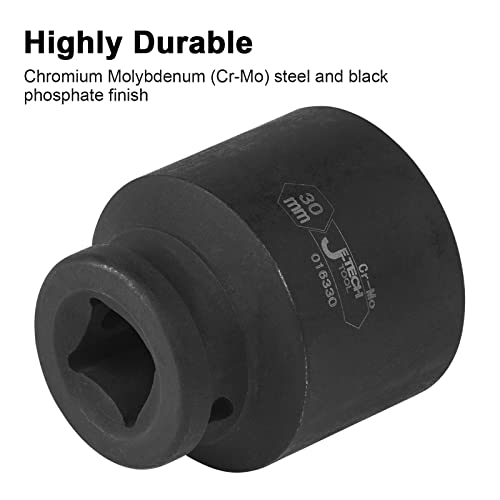 Image of JETECH 1 /2 Inch Drive x 30 mm Deep Impact Socket, 6 Point Radius Corner Design,Square Chamfered Opening,Axle Nut Impact Grade Socket for Easy Removal