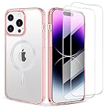 Clear Case for iPhone 14 Pro Max,Compatible with MagSafe+2 Pack Tempered Glass Screen Protector,Slim...