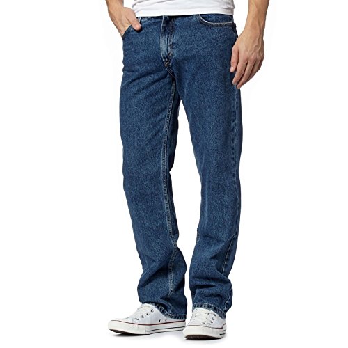 Stylo Online Mens 100% Cotton Original Jeans Heavy Duty Plain Denim Wash Straight Leg Jean Casual Work Wear Classic Designer Fit Zip Fly Belt Loops Pants Pocket Trousers Sizes 30-50(Dark Blue, 34/29)