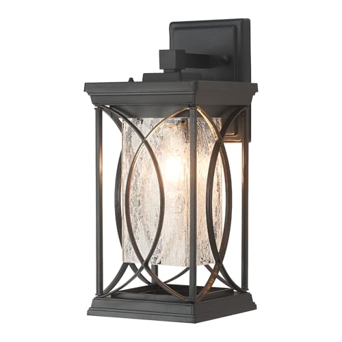 Image of Refice Aluminum 15.2 inch Outdoor Wall Light, IP65 Waterproof Outside Lights for House with Rippled Glass Shade, Black Exterior Lighting Fixtures for Patio, Garage, Front Door, Garden & Porch, 1 Pack