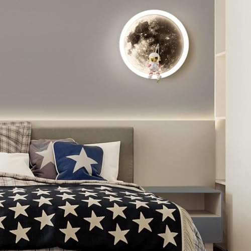 HTsilphelene Wandlampe Kinderzimmer, Indoor Astronaut Dekoration Wandleuchte Kinderzimmer, 3000K 12W Wandlampe Kinder Kreisförmiges Schlafzimmer Licht (A:White)