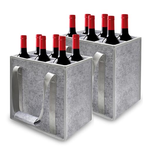 2 bolsas para botellas de 6 botellas, soporte para botellas de fieltro estable con asa, soporte plegable para botellas de agua con separadores, bolsa de la compra para botellas de agua, vino y cerveza