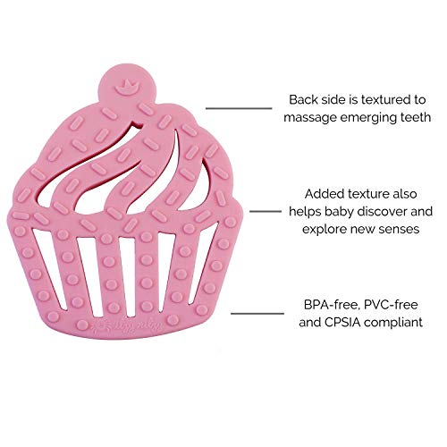 Image of Itzy Ritzy Silicone Baby Teether - BPA-Free Infant Teether with Easy-to-Hold Design & Textured Back Side to Massage & Soothe Sore, Swollen Gums - Teething Toy for 3 Months & Up - Cupcake