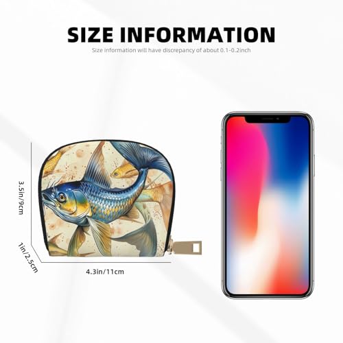 Fish Art Print Printed Credit Card Wallet for Women Men Cute Zipper Card Cases Holder Mini Coin Purse with 12 Card Slots3