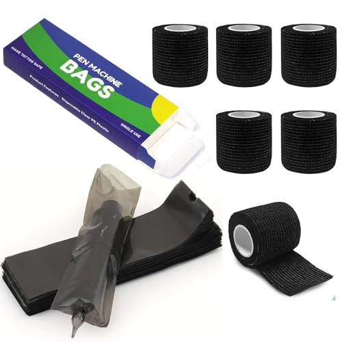 Capas de caneta para máquina de tatuagem com fitas aderentes - Damsale 6 peças de envoltório de ader