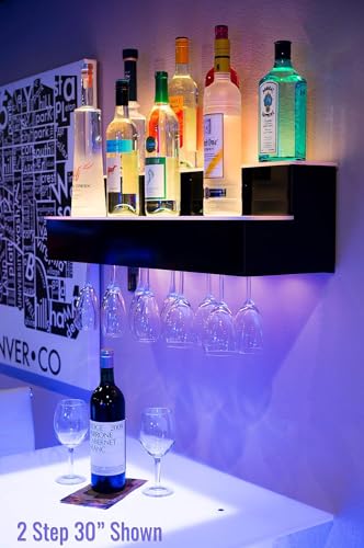 Customized Designs 42\" 2 Step Wall Mounted Home Bar Display with Wine Glass Holders
